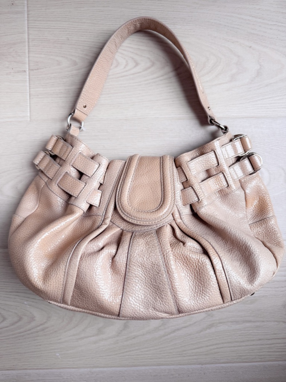 Loeffler Randall Pebbled Leather Shoulder Bag in Beige